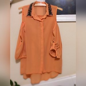 BLVD Women's small blouse open shoulders pastel bright orange